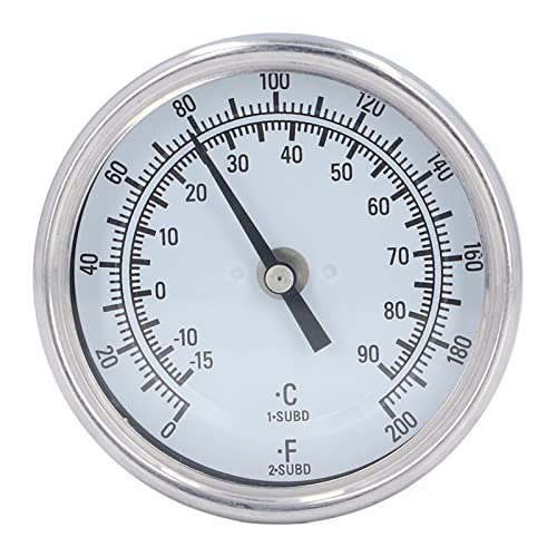 Wisecoco 3.3" Dial Stainless Steel Bimetallic Thermometer, 0-200F/-15-90C, 1% Accuracy, 1/2" NPT Back Mount
