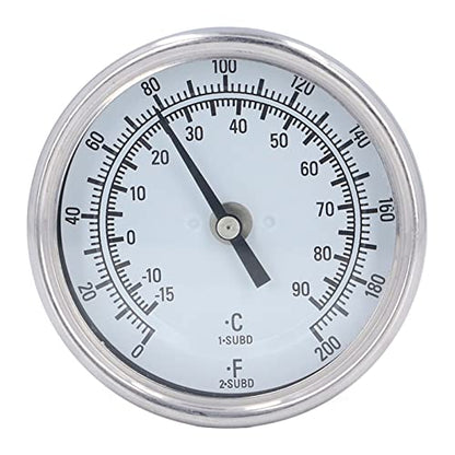 Wisecoco 3.3" Dial Stainless Steel Bimetallic Thermometer, 0-200F/-15-90C, 1% Accuracy, 1/2" NPT Back Mount