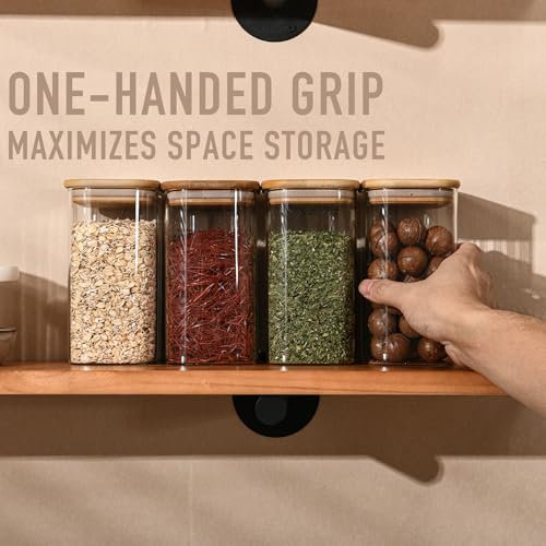 D2scrma 37oz Rectangle Airtight Glass Storage Containers with Bamboo Lids (Set of 6), Square Food Storage Jar, Pantry Organizers for Cereal, Nuts, Snacks and Coffee beans (‎with Black Lable)