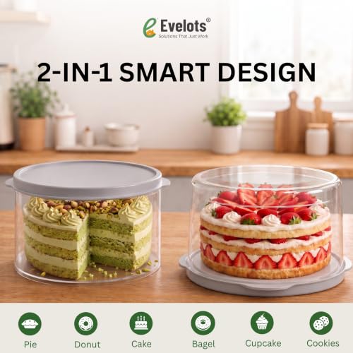 Evelots 2-Pack 12-Inch Airtight Cake Container with Lid - Portable Carrier for Pies, Cakes, Cupcakes & More - BPA-Free Clear Plastic - Secure & Easy Transport - size: 2-Pack, style: Cake Container