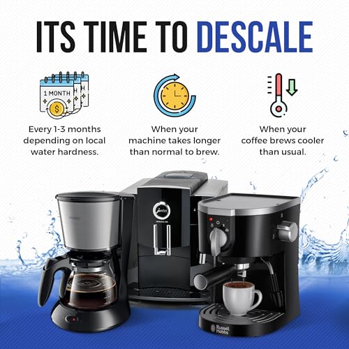 Descaling Powder Solution (6-Uses) Coffee Machine Descaler Cleaner | Compatible with Breville Keurig Nespresso Delonghi Ninja | To Descale Automatic Coffee Pots & Makers & Espresso Machines - size: 1 Count (Pack of 6), style: Powder