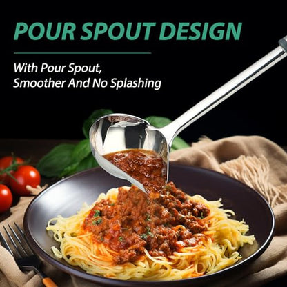 Gravy Ladle with Spout, Stainless Steel Large Ladles for Serving Sauce, Metal Ladle with Long Handle for Kitchen, Comfortable Grip, Durable Construction, Silver (4 oz) - size: 4 oz Gravy Ladle