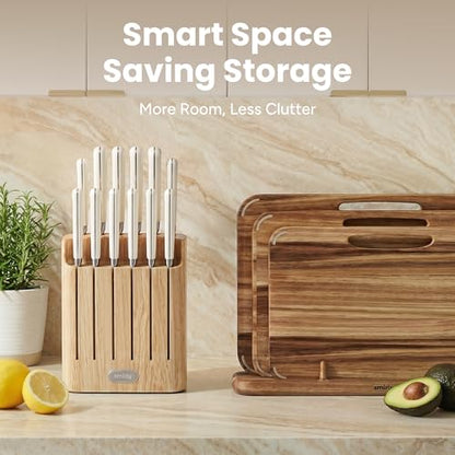 SMIRLY 14-Piece Kitchen Knife Set with Magnetic Block, High Carbon Stainless Steel Chef Knives, Ultra Sharp, Dishwasher Safe, Cream White - color: Cream White