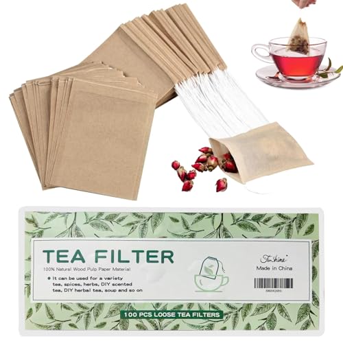 100Pcs Disposable Tea Bags for Loose Leaf Tea, 100% Natural Wood Pulp Paper Material, Empty Unbleached Filter Bags with Drawstring - size: 3.54" x 2.75" 100pcs Wood Pulp Paper