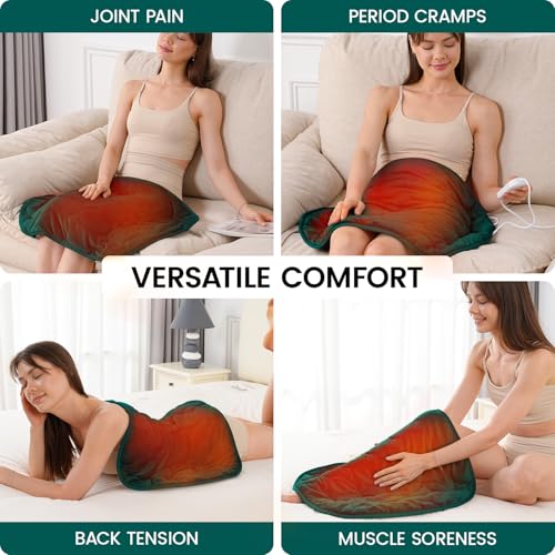immtree Weighted Heating Pad for Period Cramps, 29" x 24" Extra Large Electric Heated Pads 7 lbs, Back Shoulder Knee Abdomen Pain Relief, Soft Warm Heavy Lap Blanket, Dark Green - color: Dark Green, size: 29"x24" 7 Pound