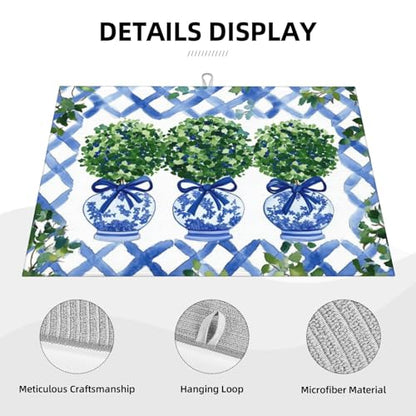 Topiary Chinoiserie Ginger Jar Dish Drying Mat For Kitchen Counter Microfiber Absorbent Dish Draining Reusable Washable Extra Large 18"X24"