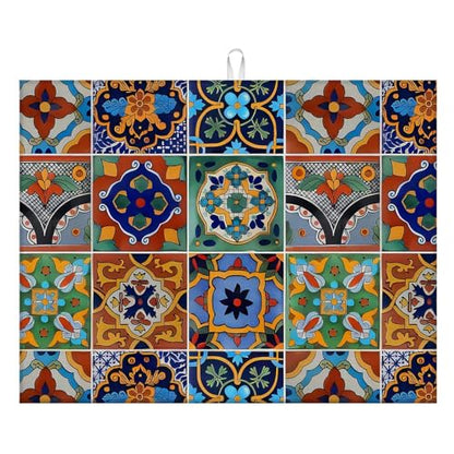 Talavera Mexican Tiles Dish Drying Mat For Kitchen Counter, Super Absorbent Microfiber Dish Drying Pad, Kitchen Gadgets For Easy Clean Multi-Use Large 18"x24" - color: Talavera Mexican Tiles