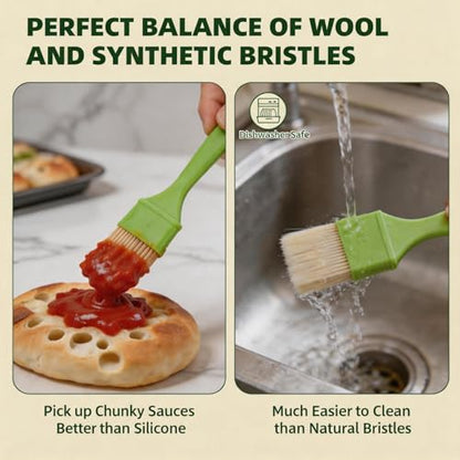3 Pcs Pastry Brushes Set,Kitchen Oil Brush, Bristle Brush,Heat-Resistant, Suitable for Cooking, Baking, and Grilling, Applying Butter, Oil, or Egg Wash, with Hanging Hole Design - Green(2, 1in, 2in)