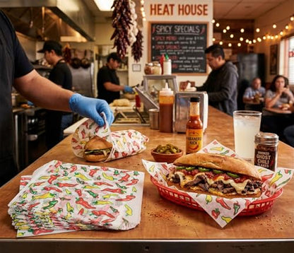 MADE IN USA 1,000 Sheets of Grease-Resistant Food Grade Waxed Kraft Deli Tissue Paper, 12" X 12" (Jalapeno Print) - color: Jalapeno Print