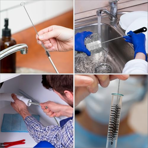 QWORK 12Pcs Tube Pipe Cleaner Kit, 15.75" Long Handle Brush, 5.25 Ft Flexible Dual-Head Cleaner & 10 Multi-Size Nylon Brushes for Narrow Neck Bottles, Curved Glass, Feeders