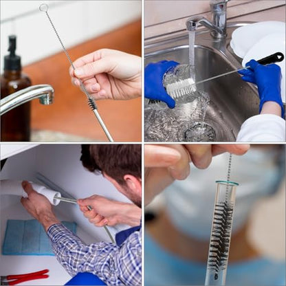 QWORK 12Pcs Tube Pipe Cleaner Kit, 15.75" Long Handle Brush, 5.25 Ft Flexible Dual-Head Cleaner & 10 Multi-Size Nylon Brushes for Narrow Neck Bottles, Curved Glass, Feeders