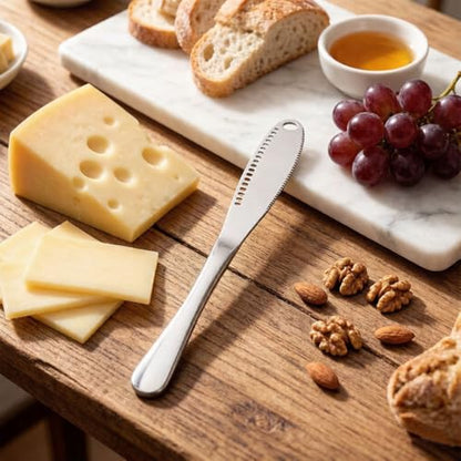 Saiveina 2 Pcs Stainless Steel Butter Knives | 3 in 1 Butter Knife Set, Butter Spreader, Curler and Grater, for Butter, Cheese, Dishwasher Safe, Rust-Resistant, Ergonomic