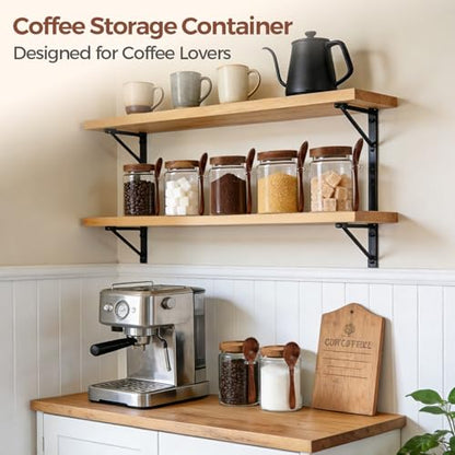 ComSaf of 2(0.8Qt) Glass Coffee Canister, Airtight Coffee Container with Spoon for Coffee Lovers to Store Whole Beans or Grounds, Coffee Jar Organize Coffee Bar & Office Tabletop - size: 0.8Qt*2