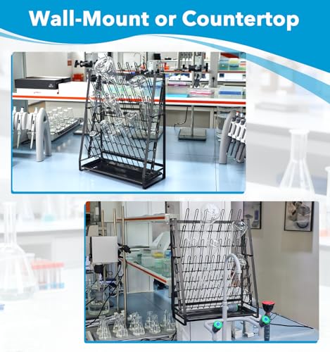 FOUR E'S SCIENTIFIC Lab Drying Rack, Steel Wire Bottle Drying Rack for Lab Glassware Countertop Wall Mounted Detachable Dryer Stand, Holds Up to 83 Pieces