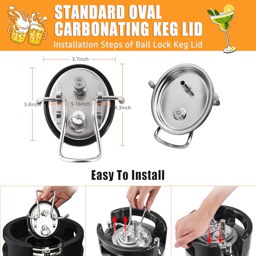 Carbonation Keg Lid Beer Keg Replacement Lid Universal For Corny Keg Cornelius Keg Ball Lock Keg, HomeBrew 304 Stainless Steel Carbonating Keg Lid with Carbonation Diffusion Stone & 20'' Silicone Tube