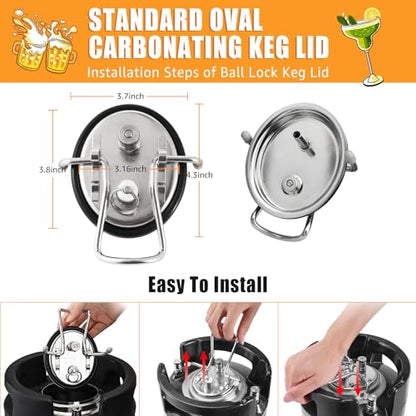 Carbonation Keg Lid Beer Keg Replacement Lid Universal For Corny Keg Cornelius Keg Ball Lock Keg, HomeBrew 304 Stainless Steel Carbonating Keg Lid with Carbonation Diffusion Stone & 20'' Silicone Tube