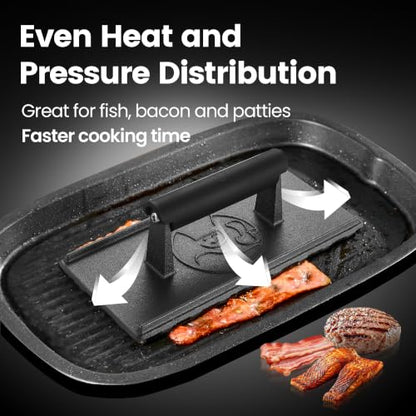 Gourmet Easy 3lbs Cast Iron BBQ Grill Press with Heat Resisitant Handle | Heat-Resistant Handle for a Secure Grip, Heavy Duty Ideal for Smash Burgers and Flat Top Grills, 5-Year Warranty - color: Grill Press Cast Iron
