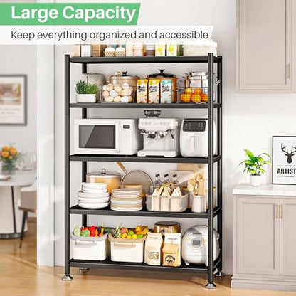 PXRACK Metal Shelving for Storage, 5 Tier Adjustable Kitchen Storage Shelves with Wheels, Shelving Unit Bookshelf Utility Shelf Metal Storage Rack for Garage Pantry Closet Laundry, 35.8"x13"x59.65" - size: 35.8"L x 13"W x 59.65"H