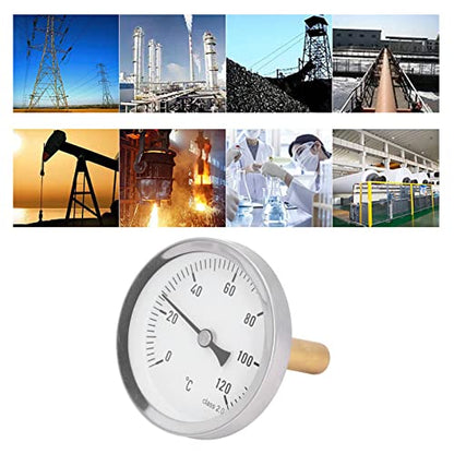63MM Dial Thermometer, Temperature Measurement Range 0～120℃, IP55 Waterproof, Bimetallic Pointer Type Thermometer for Textile, Medicine, Barbecue and Other Industries