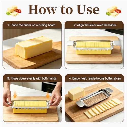 Butter Cutter and Cheese Slicer, Dishwasher-Safe Stainless Steel | Wire slicer for butter sticks, soft cheese, eggs, tofu, fruit, and lunch meat; ergonomic grip, easy cleanup
