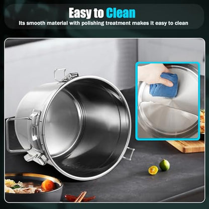 DYNAMI 304 Stainless Steel Airtight Canister for Kitchen, 3.2Gal/405oz Flour Container with Lid and Locking Clamp,10-21Lbs Metal Bucket Food Storage Container for Rice, Flour, Grain, Coffee Bean(12L)