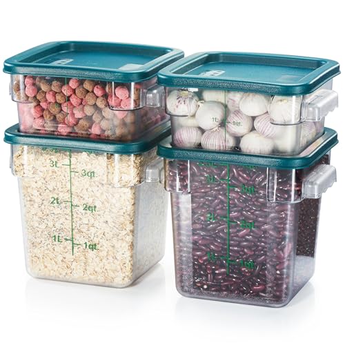CURTA 4-Pack Food Storage Containers with Green Lids - 2 Qt & 4 Qt Square Clear Polycarbonate - NSF Listed, Commercial Grade, Freezer & Dishwasher Safe, Stackable - color: 2 qt & 4 qt (2-Pack each)