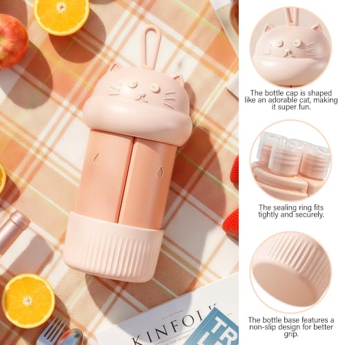 4 in 1 Portable Travel Dispenser Bottle Set (4 x 15 mL) Refillable Leakproof Travel Bottles with Cleaning Brush, Carabiner, Labels, Drawstring Pouch & 4 Funnels for Shampoo, Lotion & Body Wash(Beige) - color: Beige