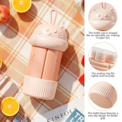 4 in 1 Portable Travel Dispenser Bottle Set (4 x 15 mL) Refillable Leakproof Travel Bottles with Cleaning Brush, Carabiner, Labels, Drawstring Pouch & 4 Funnels for Shampoo, Lotion & Body Wash(Beige) - color: Beige