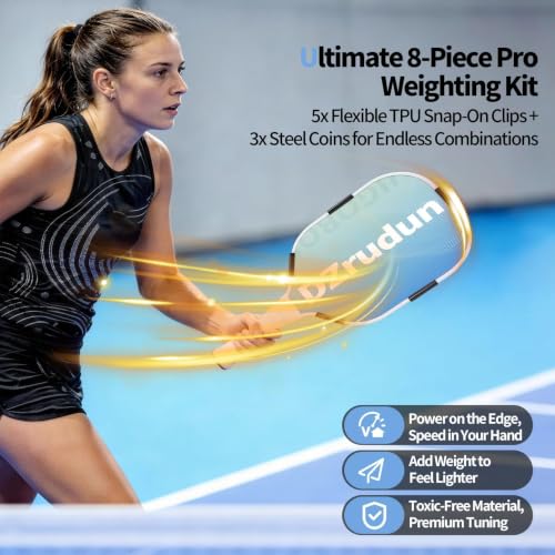 DZrudun Pickleball Paddle Weights,5x3g Snap Weights+End Cap Coins 6/9/12g | Lead-free clip-on pickleball weights for 16mm paddles, 27mm pickleball paddle cap weights for balance control stability