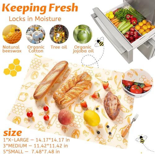 9 Pack Beeswax Wraps for Food – Reusable Beeswax Bread Bag & Sandwich Wrap | Organic & Eco-Friendly,Sustainable Bees Paper,Retain Freshness,Perfect Alternative to Aluminum Foil Sourdough Storage - color: 9 Pack（Bread）