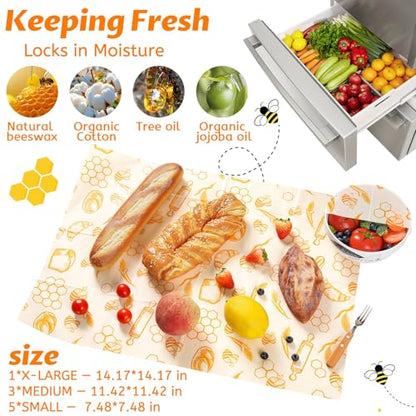9 Pack Beeswax Wraps for Food – Reusable Beeswax Bread Bag & Sandwich Wrap | Organic & Eco-Friendly,Sustainable Bees Paper,Retain Freshness,Perfect Alternative to Aluminum Foil Sourdough Storage - color: 9 Pack（Bread）
