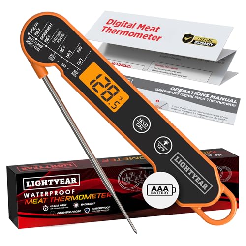 Lightyear Meat Thermometer | Instant Read Cooking Thermometer for Grilling, Roasting & BBQ, Built-in Magnet, IP65 Waterproof, Food-Grade Stainless Steel Temperature Probe - color: Sunset Grill