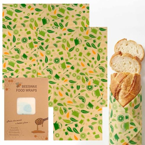 Beeswax Wraps for Food, Lemon 3 Pack (S, M, L) Reusable Food Wraps, Bread Sandwich Wrap, Zero Waste, Organic, Plastic-Free Food Storage Wrap - color: Lemon