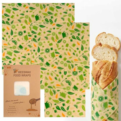 Beeswax Wraps for Food, Lemon 3 Pack (S, M, L) Reusable Food Wraps, Bread Sandwich Wrap, Zero Waste, Organic, Plastic-Free Food Storage Wrap - color: Lemon