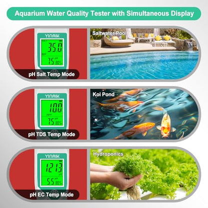 YINMIK Pool pH Salt Tester, Digital Salinity Meter for Saltwater Pool, Simultaneous Display Salt pH TDS for Koi Pond, Reef Tank, Aquarium, Hydroponic PPM pH EC Reader, Hydrometer with S.G. Card - color: Blue
