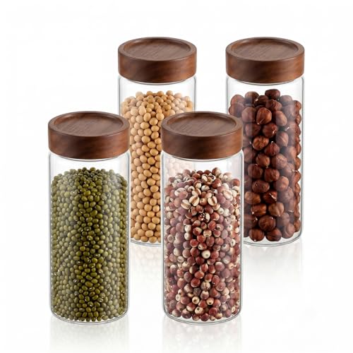 Glass Food Storage Jars, 27oz Glass Food Canister with Bamboo Lid, Kitchen Pantry Storage Jar, Glass Food Storage Containers, Ideal for Tea, Sugar, Rice, Coffee Beans, Spice, Candy, Cookie,4 Pack - color: 27oz-4pack