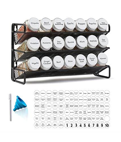 SpaceAid Spice Rack Organizer with 21 Spice Jars, 386 Spice Labels, Chalk Marker and Funnel Set for Cabinet, Countertop, Pantry, Cupboard or Door & Wall Mount - 21 Jars, 13.4" W × 9" H, White - color: White, size: 21 Jars, 13.4" W × 9"H