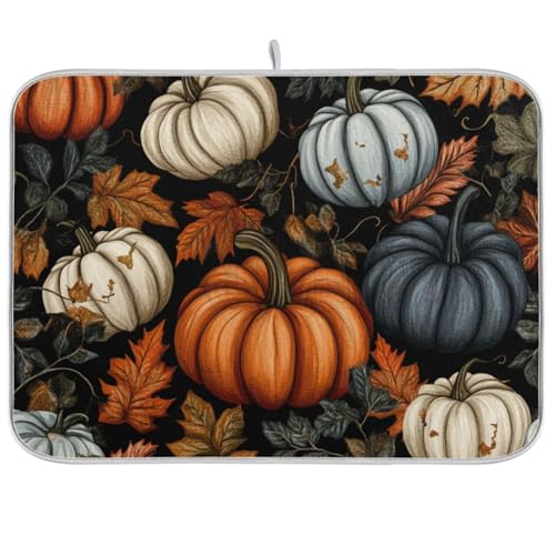 Fall Thanksgiving Pumpkin Dish Drying Mat for Kitchen Counter Kitchen Drying Mat Dish Rack Mat Dish Drainer Pad Microfiber Absorbent Washable Drying Pad for Countertop 16 x 18 - color: Fall Thanksgiving Pumpkin, size: 18" x 24"