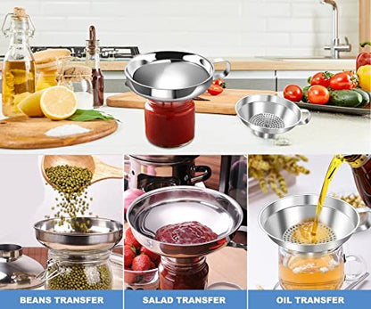 Stainless Steel Canning Funnel Set - Wide Mouth Funnel for Mason Jars, 2 Pack (Small and Large)