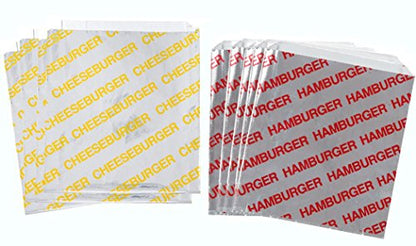 Printed Foil Hamburger and Cheeseburger Bags - 50 Each - Silver Red Yellow - size: One Size