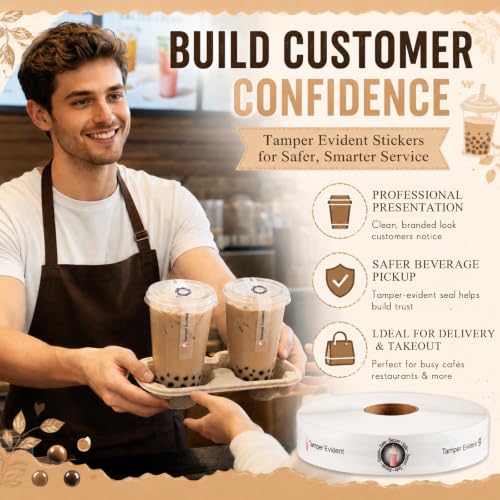 Zonon 600 Pcs Safe Secure Tamper Evident Seals for Drink Lids, Food Delivery Stickers Sealed for Freshness Labels Drink Food Coffee Milk Tea Ice Cream Seal Stickers 600 Pieces Per Roll (Transparent) - color: Transparent