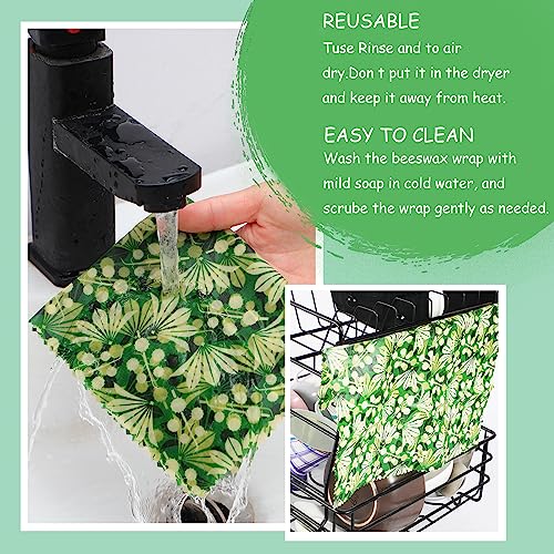 Reusable Beeswax Wrap, 4 Pack Eco-Friendly Beeswax Wraps For Food, Organic, Sustainable, Biodegradable, Zero Waste, Plastic-Free Food Storage (Flowers and Leaves)