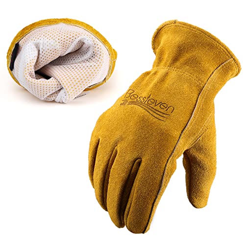 Leather Gardening Gloves for Men Women: Thorn Proof Cowhide Work Gloves for Yard Work Rose Pruning Heavy Duty - color: Yellow ( Pack of 1 ), size: X-Large