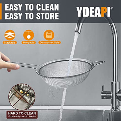 Ydeapi 8.6" Large Fine Mesh Strainer with Handle, Metal Food Strainers for Kitchen, Sieve Fine Mesh Stainless Steel for Rice, Quinoa, Pasta, Noodles - size: 8.6"