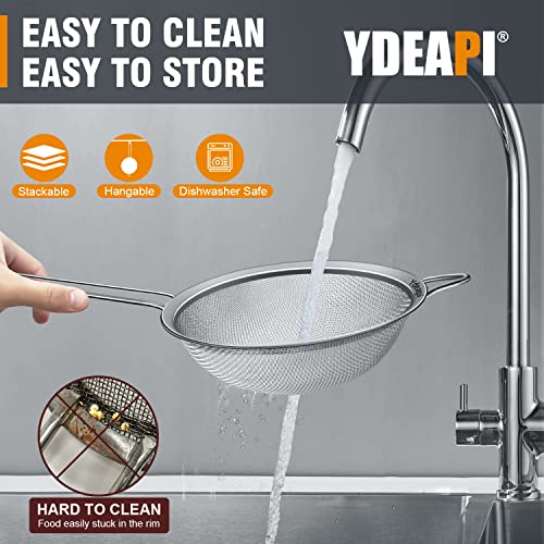 Ydeapi 8.6" Large Fine Mesh Strainer with Handle, Metal Food Strainers for Kitchen, Sieve Fine Mesh Stainless Steel for Rice, Quinoa, Pasta, Noodles - size: 8.6"