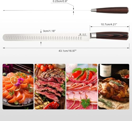 imarku Brisket Knife, 12 Inch Ultra Sharp Carving Slicing Knife for Brisket, BBQ, Turkey, Ham, Ribs, and Roast Beef, Japanese High Carbon Stainless Steel Blade, Ergonomic Pakkawood Handle, Gift Box - color: Black Brown Handle