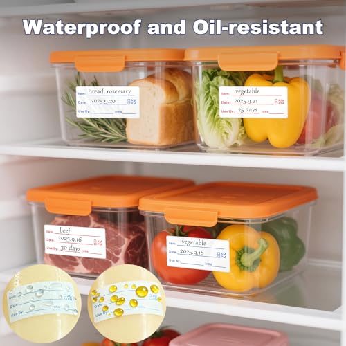 1200 Pieces Removable Food Labels Stickers, 2 Rolls 1x2 Inch Freezer Labels for Food Containers, No-Residue, Easy Clean, Waterproof & Oil-Resistant Food Storage Labels for Kitchen Restaurants