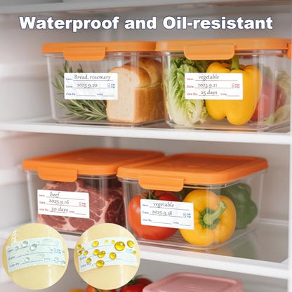 1200 Pieces Removable Food Labels Stickers, 2 Rolls 1x2 Inch Freezer Labels for Food Containers, No-Residue, Easy Clean, Waterproof & Oil-Resistant Food Storage Labels for Kitchen Restaurants