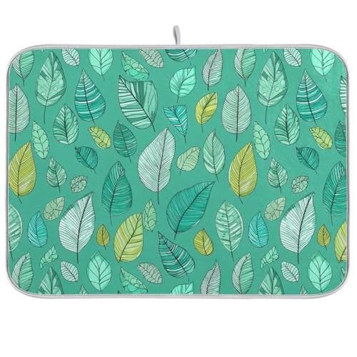Dish Drying Mat for Kitchen Counter Light Mint Green Floral Leaves Absorbent Drying Dish Mat 16×18 inch Dish Rack Pad Coffee Mat for Sink Dishes Under Rack - color: multicolored.10, size: 16x18in