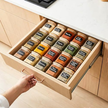 TBWIND 20 Pack 4 oz Square Glass Spice Jars with Lids and Labels – Airtight Small Seasoning Containers Set, Clear Glass Storage Jars for Seasoning, Spices, Kitchen Pantry Organization - color: Square/4oz/20pcs
